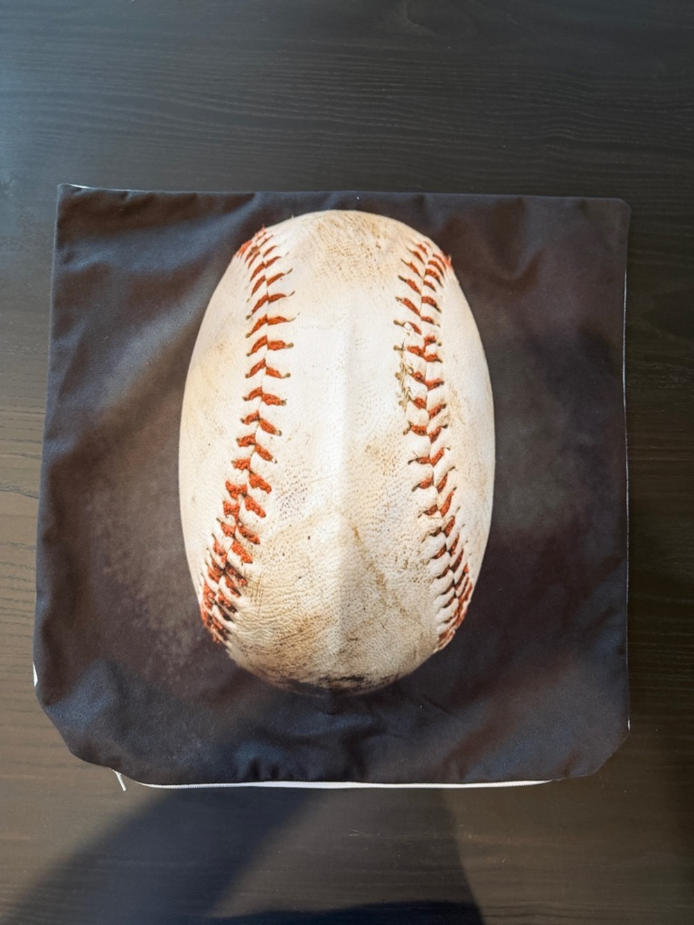 Baseball Print Throw Pillow Cover - White & Red Stitching